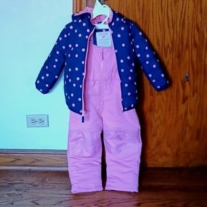 NWOT Girls 3T puffer coat and full bib snowpants